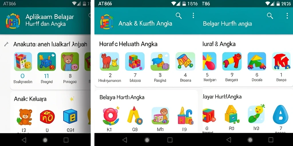 Antarmuka aplikasi yang menarik untuk belajar huruf dan angka.